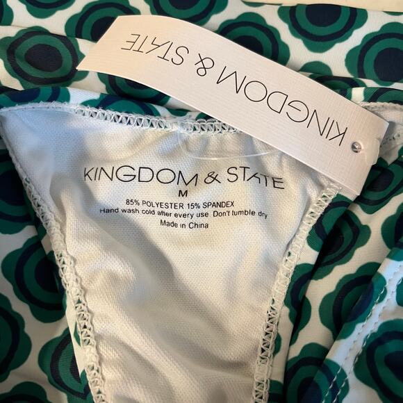 Racer Back Tankini Swimsuit Top with Geo in Green and Blue Size Medium - Picture 5 of 5